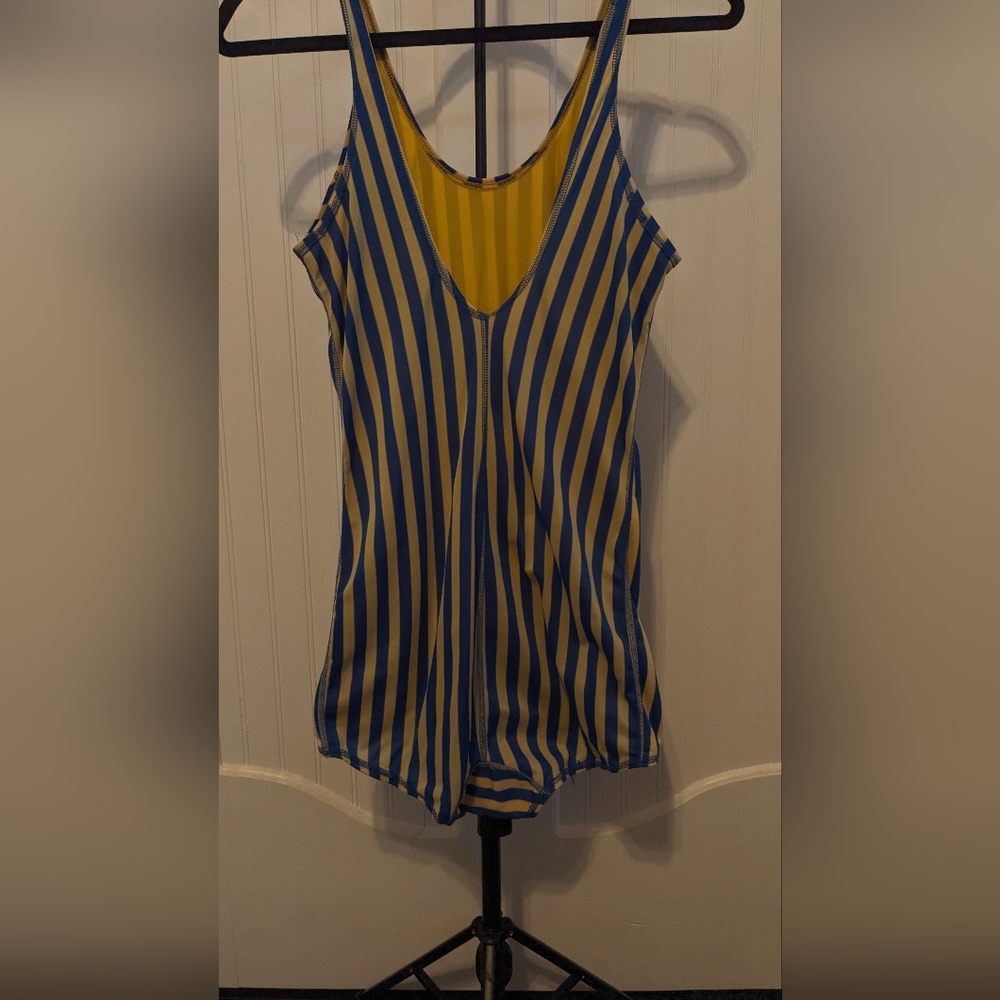 Blue and Yellow Striped Vintage Speedo Swimsuit - Picture 4 of 7